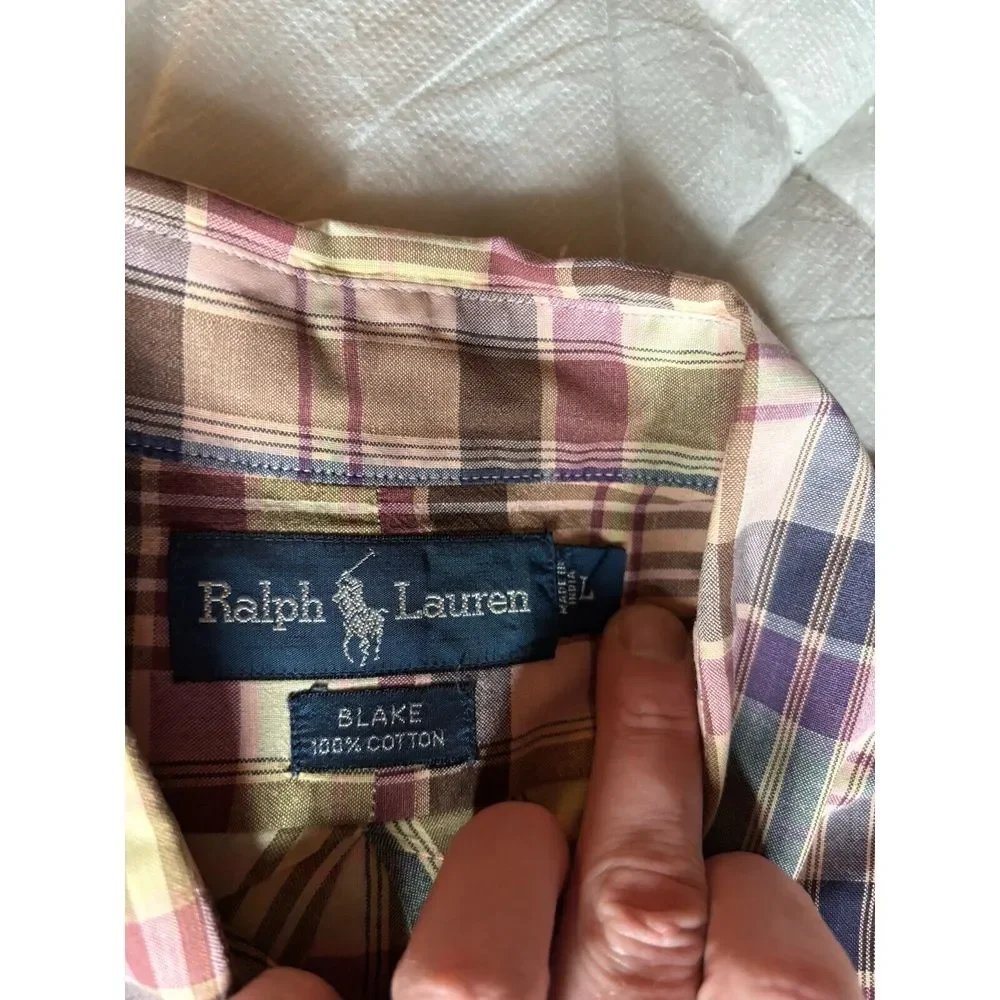 Vintage Ralph Lauren Long Sleeve Button‎ Down Shirt Large Plaid Blake Colorful